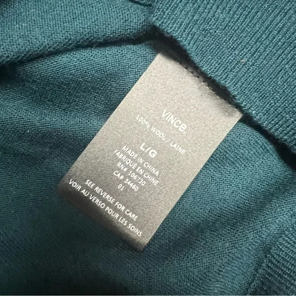 VINCE Sweater Men's Large Teal Gray V-Neck Knit Wool Striped Soft Pullover - Picture 5 of 8